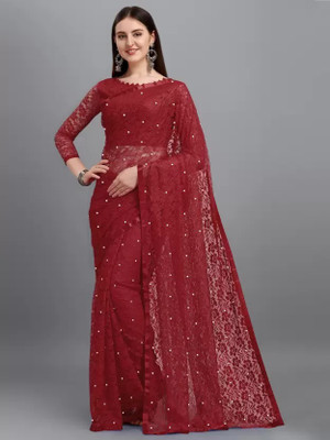 Suali Embellished Bollywood Net Saree(Maroon)