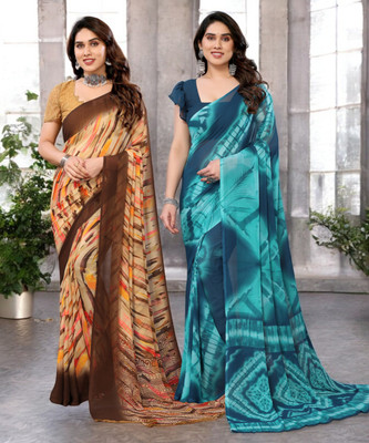 Moda Rapido Printed Bollywood Georgette Saree(Pack of 2, Multicolor)