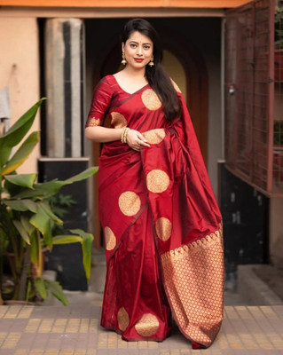 Divastri Self Design Banarasi Cotton Silk Saree(Maroon)