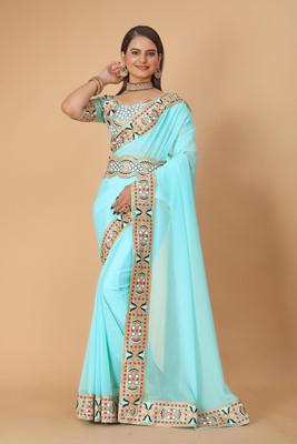 Tejal Creation Self Design Bollywood Georgette Saree(Beige)