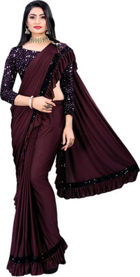 Memsaab Creation Self Design Bollywood Lycra Blend Saree(Maroon)