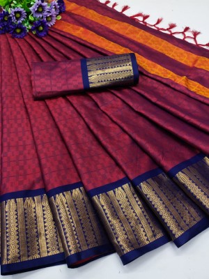 VILLAGIUS Woven Dharmavaram Cotton Silk Saree(Maroon)