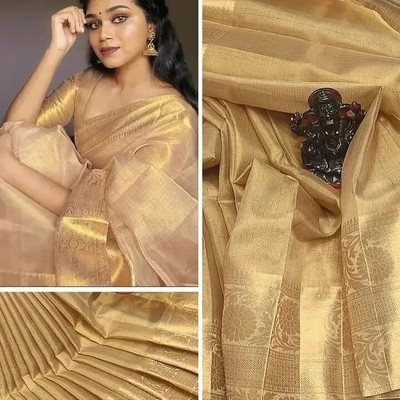 Dujjana Silk Saree Woven, Solid/Plain Banarasi Tissue Saree(Gold)