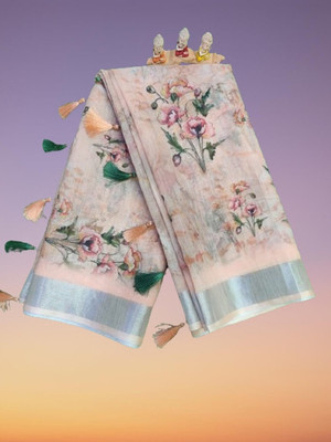 HouseOfCommon Floral Print Bollywood Linen Saree(Multicolor)