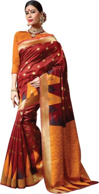 Auburn Maroon Cotton Saree Printed Handloom Cotton Blend Saree(Maroon)