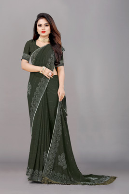 AARTI PRINTS Embroidered Bollywood Georgette Saree(Green)