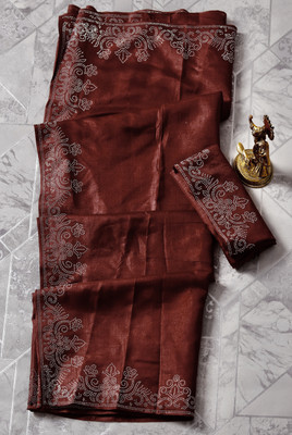 Dharam Creation Solid/Plain, Embellished, Self Design Bollywood Georgette Saree(Maroon)
