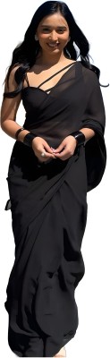 StyleDeal Solid/Plain Bollywood Georgette Saree(Black)