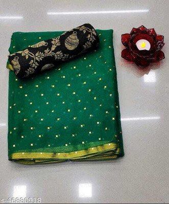 V And V Shop Embellished Bollywood Chiffon Saree(Dark Green)