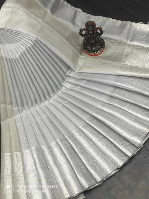 Banaras silk palace Solid/Plain Kanjivaram Tussar Silk Saree(Silver)