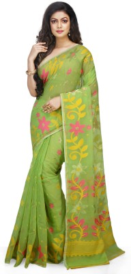 BENGAL HANDLOOM Woven Jamdani Cotton Silk Saree(Green)