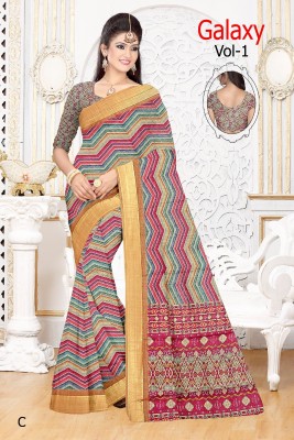 K P ENTERPRISE Digital Print, Geometric Print Kalamkari Cotton Silk, Silk Blend Saree(Multicolor)