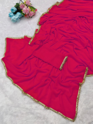 drashti trading Solid/Plain Bollywood Georgette Saree(Pink)