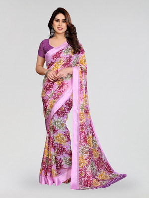 Moda Rapido Embellished, Floral Print Bollywood Georgette, Satin Saree(Purple)
