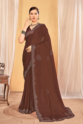 ZAMUNA Solid/Plain, Self Design Daily Wear Georgette Saree(Brown)