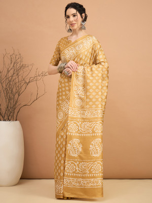 Sareemall Printed Daily Wear Silk Blend Saree(Mustard)