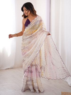 ANOUK Printed Bollywood Satin Saree(White)