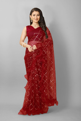 designworld Embroidered Bollywood Net Saree(Maroon)