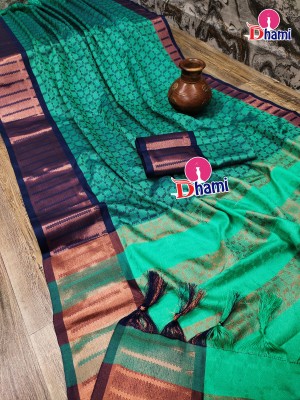 Dhami Woven Kanjivaram Jacquard, Cotton Silk Saree(Multicolor)