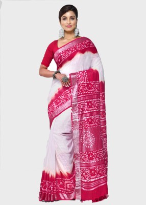 Mystory Self Design Handloom Cotton Linen Saree(Pink, White)