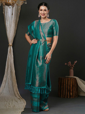 ANOUK Woven Kanjivaram Silk Blend Saree(Green)