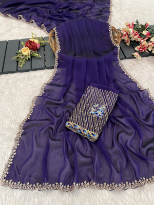 V AMAN FASHION Solid/Plain Bollywood Georgette Saree(Purple)