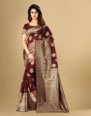 SIRIL Woven, Self Design Banarasi Art Silk Saree(Maroon, Gold)