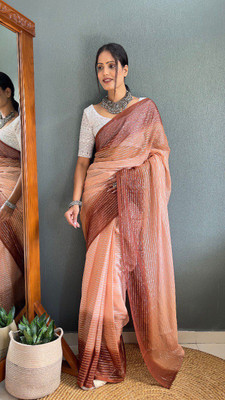 Julee Striped Bollywood Chiffon Saree(Multicolor)