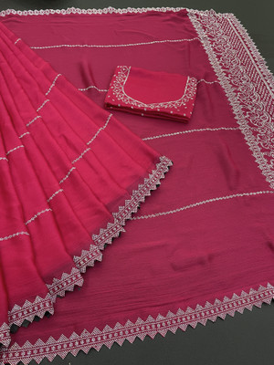 JennyFeb Villa Solid/Plain Bollywood Pure Silk Saree(Pink)