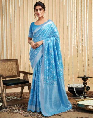 PHEASANT Woven Kanjivaram Pure Silk, Jacquard Saree(Light Blue)