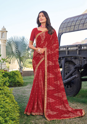 Laxmipati sarees Geometric Print Daily Wear Chiffon Saree(Red)