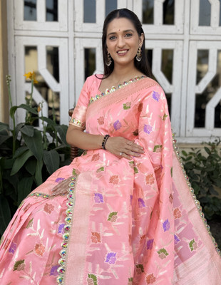 SICHYAH Woven Banarasi Cotton Silk Saree(Pink)