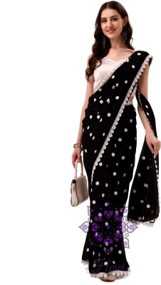 HESVI Embroidered Bollywood Georgette Saree(Black)