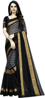 Silkbazar Printed Banarasi Cotton Silk Saree(Black)