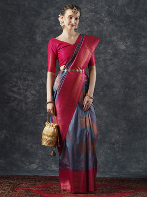 Divastri Woven Banarasi Silk Blend Saree(Dark Blue)