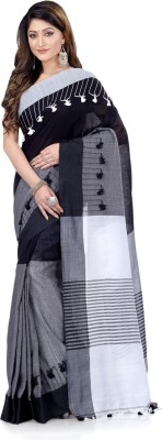 Desh Bidesh Color Block, Striped, Woven Bollywood Handloom Cotton Blend, Pure Cotton Saree(White, Black, Grey)