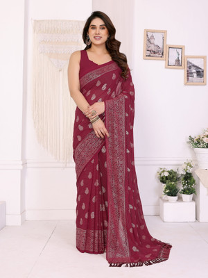 Divastri Printed Banarasi Georgette Saree(Maroon)