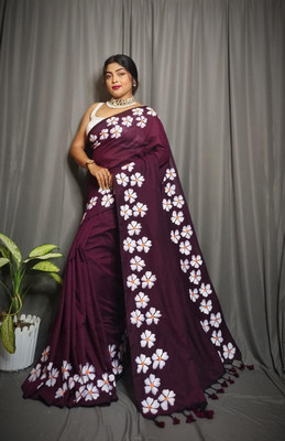 Shree Ethnic Self Design Handloom Handloom Cotton Blend Saree(Magenta)