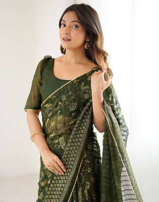 Satrani Printed Bollywood Chiffon, Georgette Saree(Green)