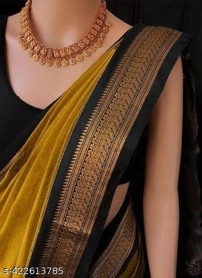 Paramparik Textile Woven Dharmavaram Cotton Silk, Jacquard Saree(Yellow)