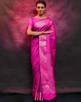 HouseOfCommon Woven Kanjivaram Pure Silk Saree(Pink)