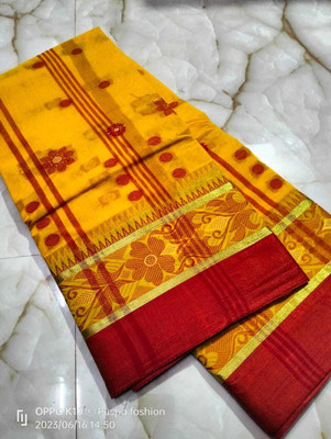 p fashion Self Design Tant Pure Cotton Saree(Mustard)