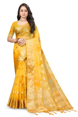 Aarunika AF Printed Bollywood Organza Saree(Yellow)