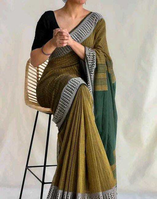 makalitraders Printed Handloom Cotton Blend Saree(Green)