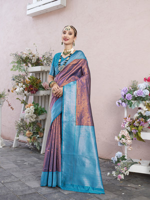 ANOUK Woven Kanjivaram Art Silk Saree(Blue)