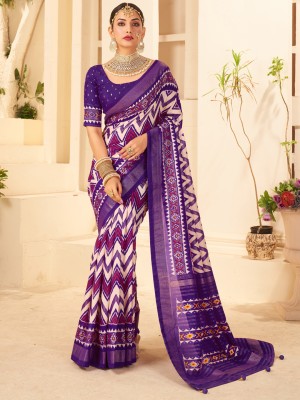 Divastri Printed Banarasi Silk Blend Saree(Purple)