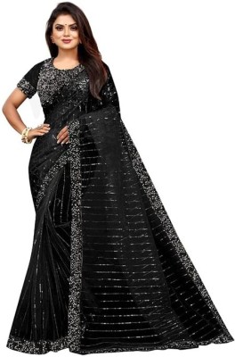 Mb Fashion Embroidered Bollywood Net Saree(Black)