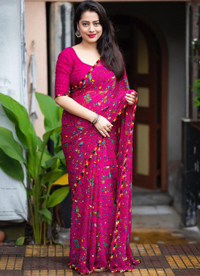 Varda Printed Daily Wear Cotton Silk Saree(Green)
