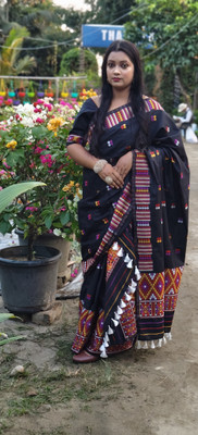 MimmartAssam Woven Mekhela Chador Cotton Blend Saree(Black)