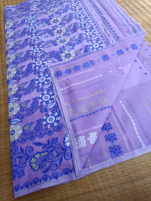 KhayaFashion Woven Tant Pure Cotton Saree(Purple)